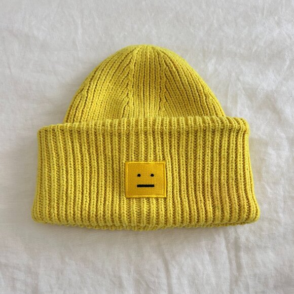 Acne Studios Ribbed Bright Yellow Winter Hat - Picture 1 of 2